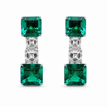 Colonnade d’Émeraudes Earrings in 18K white gold by Just Brilliant — Front view