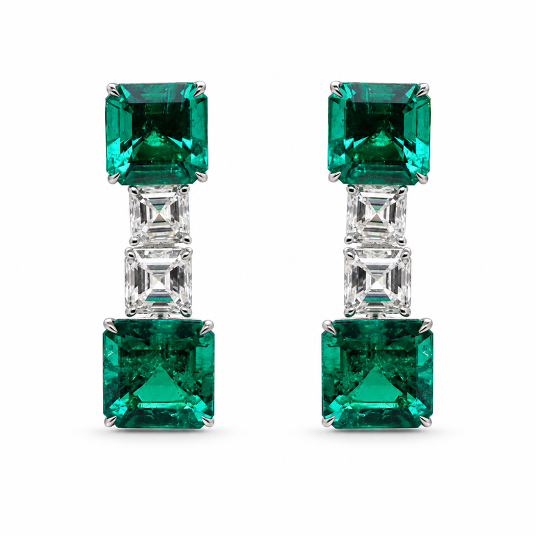 Colonnade d’Émeraudes Earrings in 18K white gold by Just Brilliant — Front view