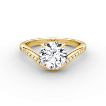 Just Brilliant curve solitaire diamond ring in 18K Yellow Gold, front view.