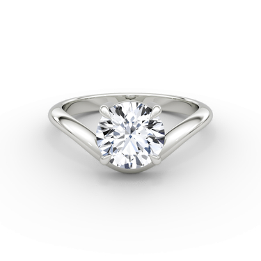 Just Brilliant curve solitaire diamond ring in 18K White Gold, front view.