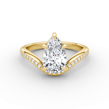 Just Brilliant Curve Solitaire Diamond Ring, Pavé / Pear / Other, 18K Yellow Gold, front view