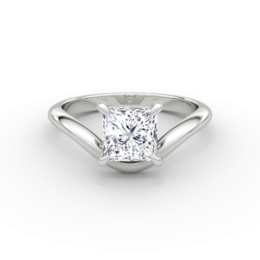 Curve Diamond Ring — Plain Princess in 18K White Gold — front view; small dark JB and diamond engraving