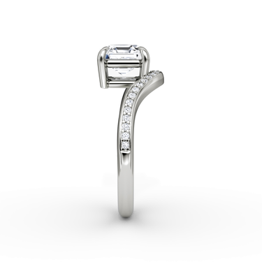 Just Brilliant Curve Solitaire Diamond Ring, Pavé Asscher, 18K White Gold, side view