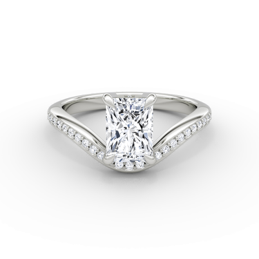 Just Brilliant Curve Solitaire Diamond Ring, Pavé / Radiant / Other, 18K White Gold, front view