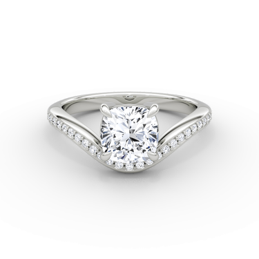 Just Brilliant Curve Solitaire Diamond Ring, Pavé / Cushion / Other, 18K White Gold, front view