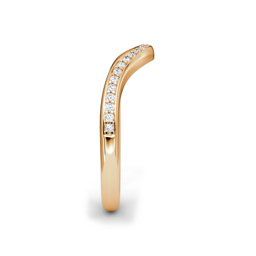 Just Brilliant Curve Band, 18K Rose Gold, side view on white with natural shadow