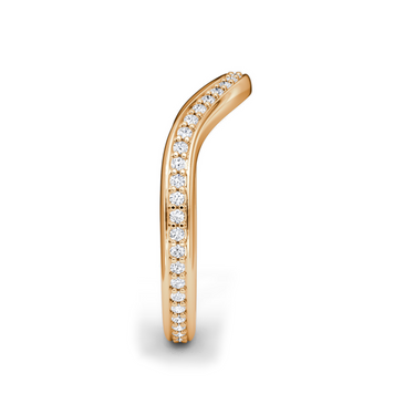 Just Brilliant Curve Band, 18K Rose Gold, side view on white with natural shadow