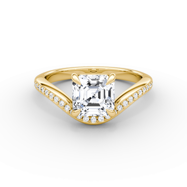 Just Brilliant Curve Solitaire Diamond Ring, Pavé Asscher, 18K Yellow Gold, front view