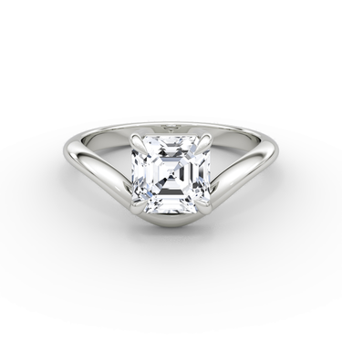 Just Brilliant Curve Solitaire Diamond Ring, Plain / Asscher / Other, 18K White Gold, front view