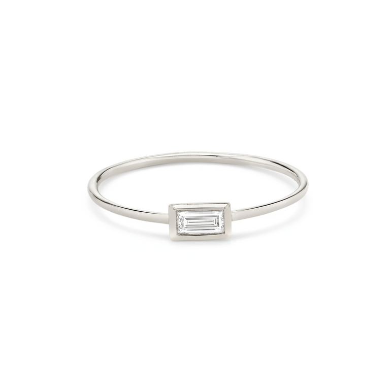Just Brilliant Diamond Bezel Ring, baguette, 18K White Gold, front view