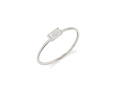 Just Brilliant Diamond Bezel Ring, baguette, 18K White Gold, upright view