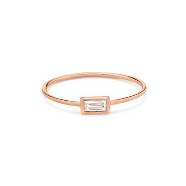 Just Brilliant Diamond Bezel Ring, baguette, 18K Rose Gold, front view