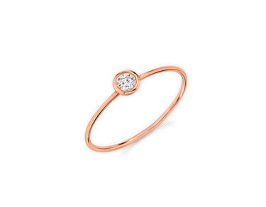 Just Brilliant Diamond Bezel ring in 18K Rose Gold, upright view.