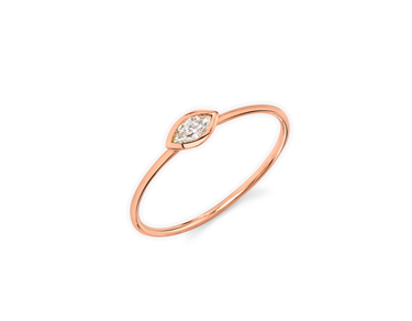 Just Brilliant Diamond Bezel ring in 18K Rose Gold, upright view.