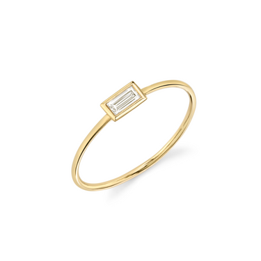 Just Brilliant Diamond Bezel Ring, baguette, 18K Yellow Gold, upright view