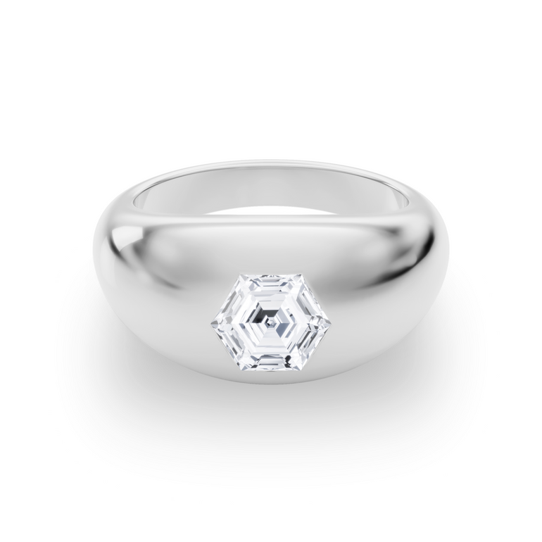 Just Brilliant Dome Band in 18K White Gold, front view.