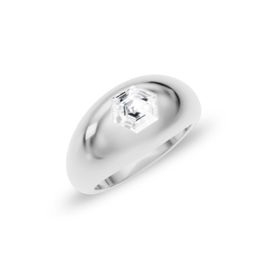 Just Brilliant Dome Band, hexagon, 18K White Gold, oblique