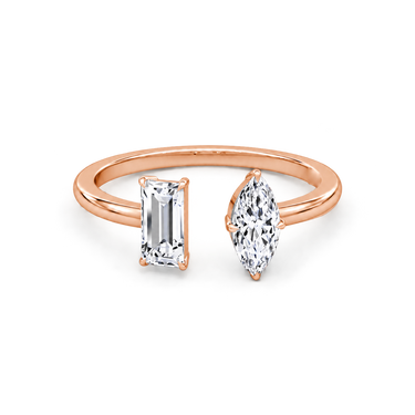 Just Brilliant Duo Cuff Diamond Ring, front view. Pure white background with natural jewelry shadows.