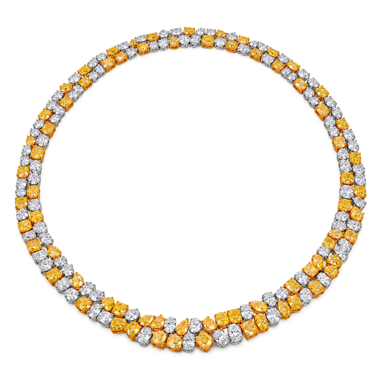 Duo Solaire Diamond Necklace in 18K white and yellow gold, complete front view