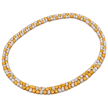Duo Solaire Diamond Necklace in 18K white and yellow gold, complete oblique view