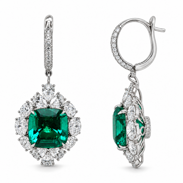 Émeraude Royale Earrings in 18K white gold by Just Brilliant — Front and side view