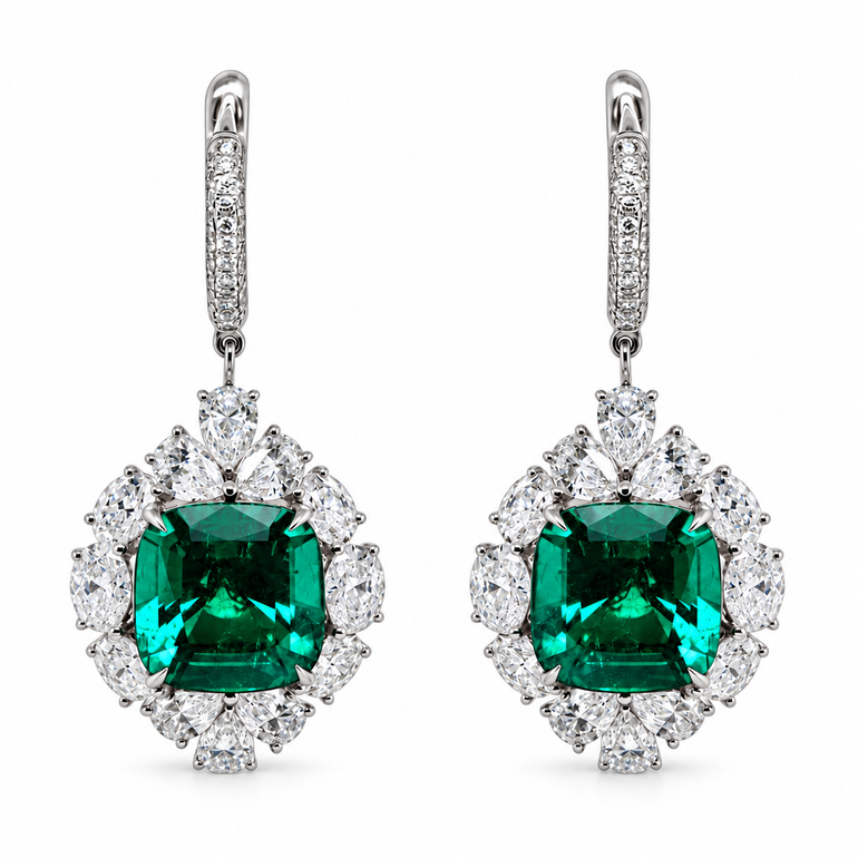 Émeraude Royale Earrings in 18K white gold by Just Brilliant — Front view