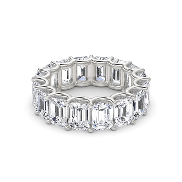 Just Brilliant Eternity Band, Full eternity / 8.0Ct / Emerald in 18K White Gold, front view, unengraved.