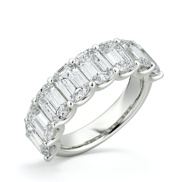 Just Brilliant Eternity Band, Half eternity / 4.0Ct / Emerald in 18K White Gold, oblique view, unengraved.