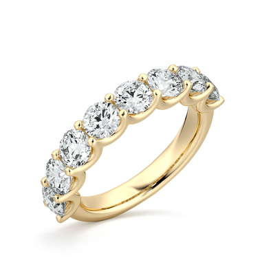 Just Brilliant Eternity Band, Half eternity / 2.0Ct / Round Brilliant in 18K Yellow Gold, oblique view, unengraved.