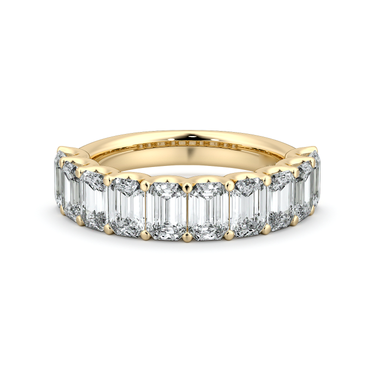 Just Brilliant Eternity Band, Half eternity / 2.5Ct / Emerald in 18K Yellow Gold, front view, unengraved.