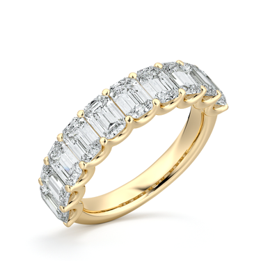 Just Brilliant Eternity Band, Half eternity / 2.5Ct / Emerald in 18K Yellow Gold, oblique view, unengraved.