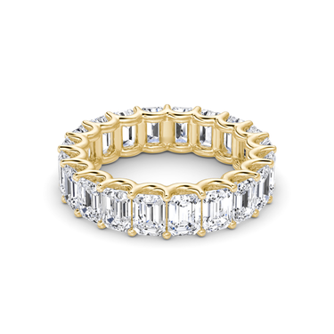 Just Brilliant Eternity Band, Full eternity / 5.0Ct / Emerald in 18K Yellow Gold, front view, unengraved.