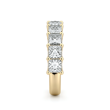 Just Brilliant Eternity Band, Half eternity / 2.5Ct / Princess in 18K Yellow Gold, side view, unengraved.