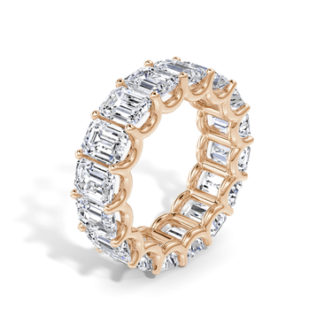 Just Brilliant Eternity Band, Full eternity / 8.0Ct / Emerald in 18K Rose Gold, upright view, unengraved.