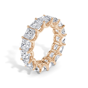 Just Brilliant Eternity Band, Full eternity / 7.5Ct / Princess in 18K Rose Gold, upright view, unengraved.