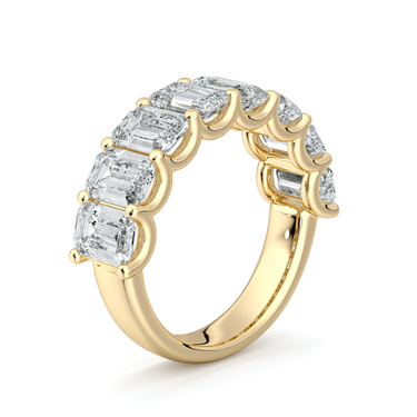 Just Brilliant Eternity Band, Half eternity / 4.0Ct / Emerald in 18K Yellow Gold, upright view, unengraved.