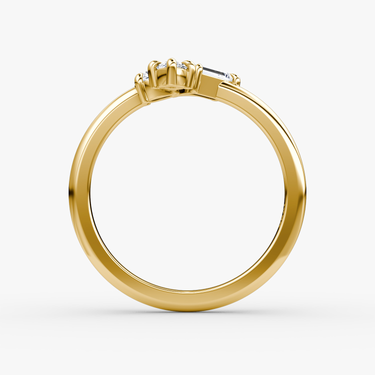 Just Brilliant falling star ring in 18K Yellow Gold, profile view.