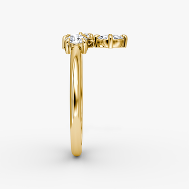 Just Brilliant falling star ring in 18K Yellow Gold, side view.