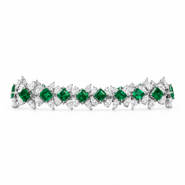 Feuillage d’Émeraude Bracelet by Just Brilliant — complete front view in 18K white gold