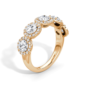 Just Brilliant Five Stone Halo Band — Round Brilliant — 18K Rose Gold — upright view