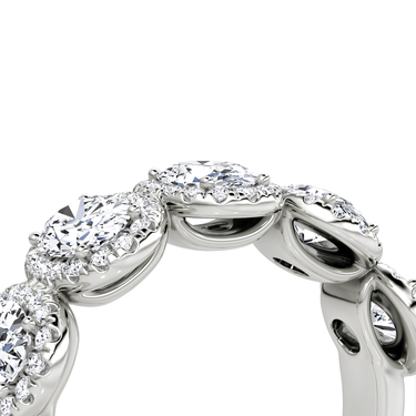 Just Brilliant Five Stone Halo Band — Oval — 18K White Gold — detail view
