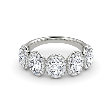Just Brilliant Five Stone Halo Band — Oval — 18K White Gold — front view