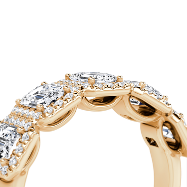 Just Brilliant Five Stone Halo Band — Emerald — 18K Rose Gold — detail view