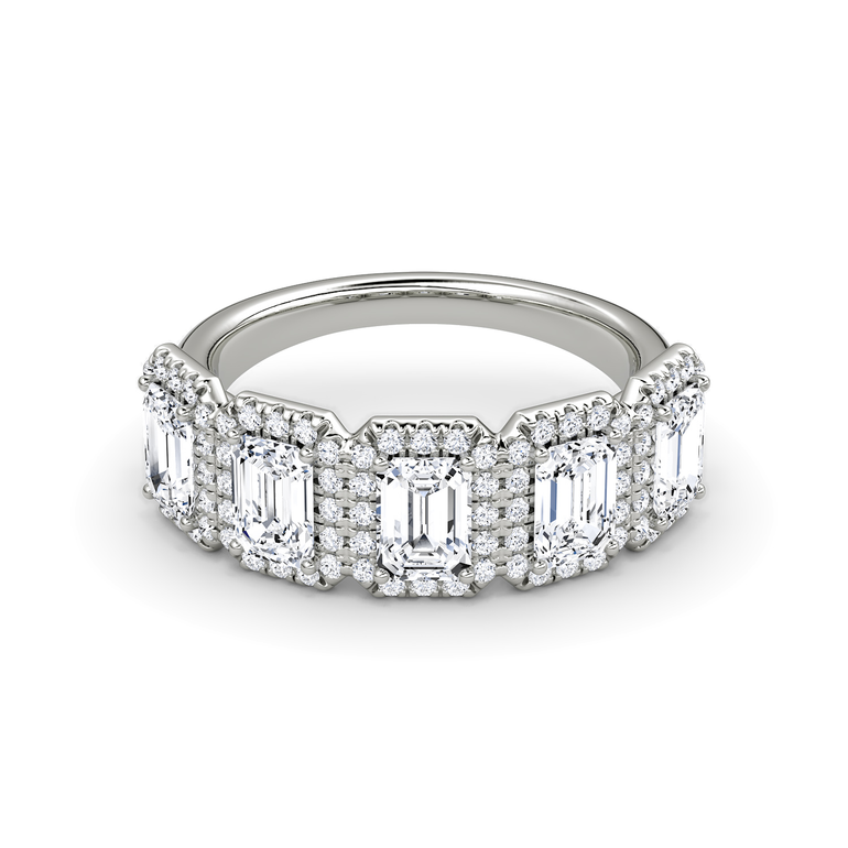 Just Brilliant Five Stone Halo Band — Emerald — 18K White Gold — front view