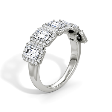Just Brilliant Five Stone Halo Band — Emerald — 18K White Gold — upright view