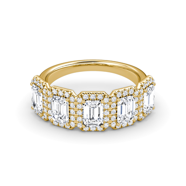 Just Brilliant Five Stone Halo Band — Emerald — 18K Yellow Gold — front view