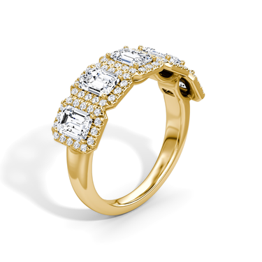 Just Brilliant Five Stone Halo Band — Emerald — 18K Yellow Gold — upright view