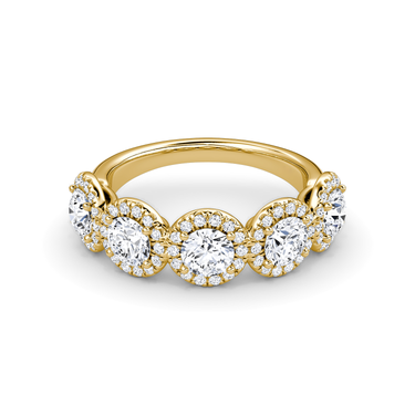 Just Brilliant Five Stone Halo Band — Round Brilliant — 18K Yellow Gold — front view