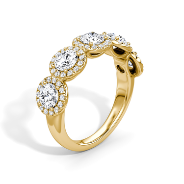 Just Brilliant Five Stone Halo Band — Round Brilliant — 18K Yellow Gold — upright view