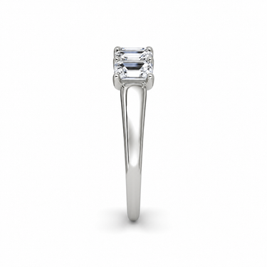 Just Brilliant Five Stone Diamond Band, Large version with Emerald diamonds in 18K white gold, side view. #jb-five-stone_large_emerald_18k-white-gold_side
